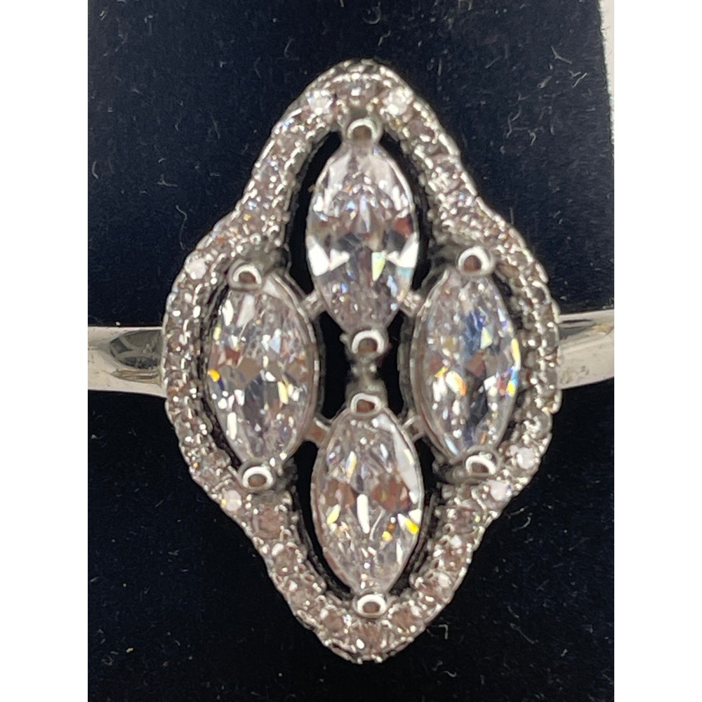 Marquise Cluster Cubic Zirconia Halo Cocktail Ring Silver Tone Size 7